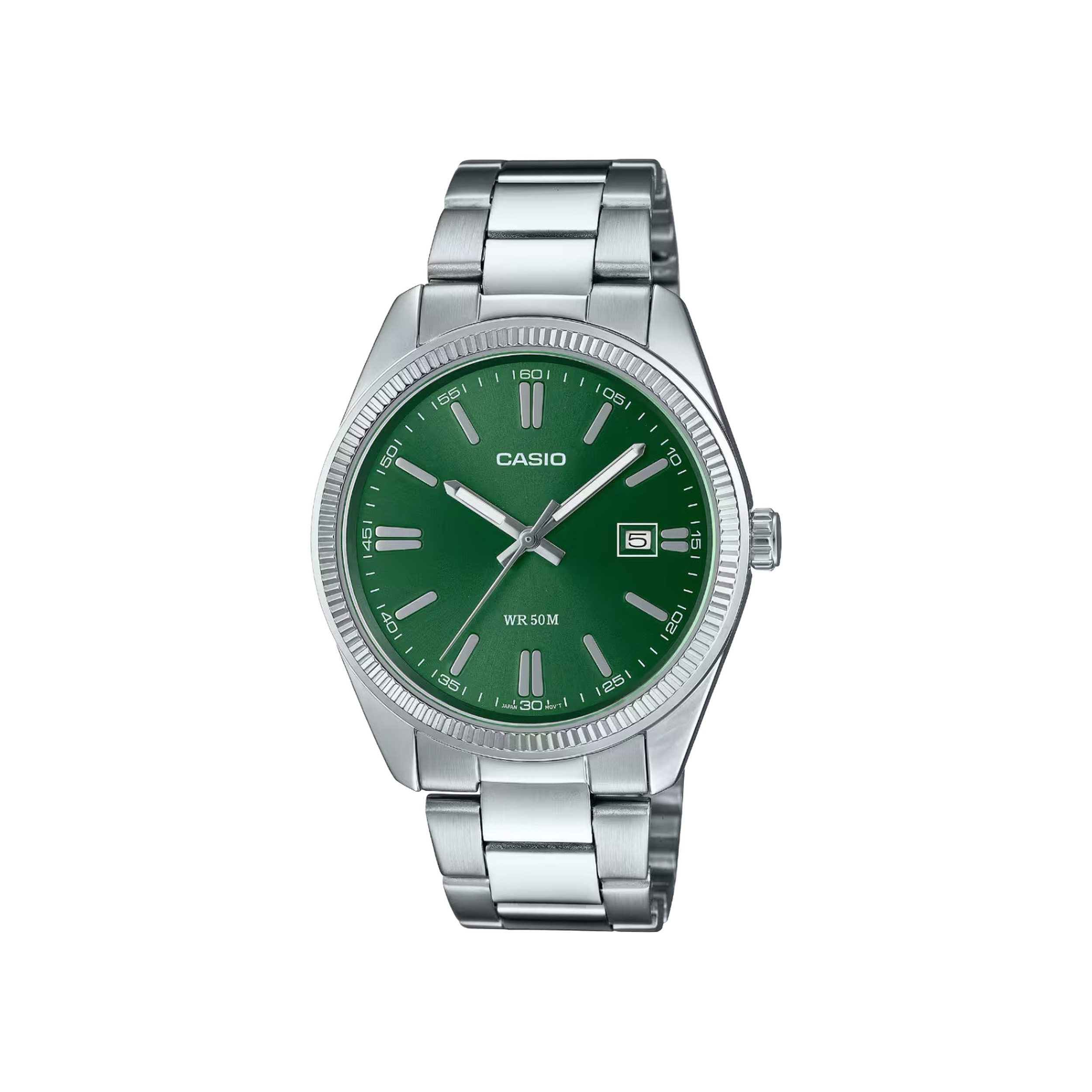 Analog men's watch stainless steel bracelet green dial