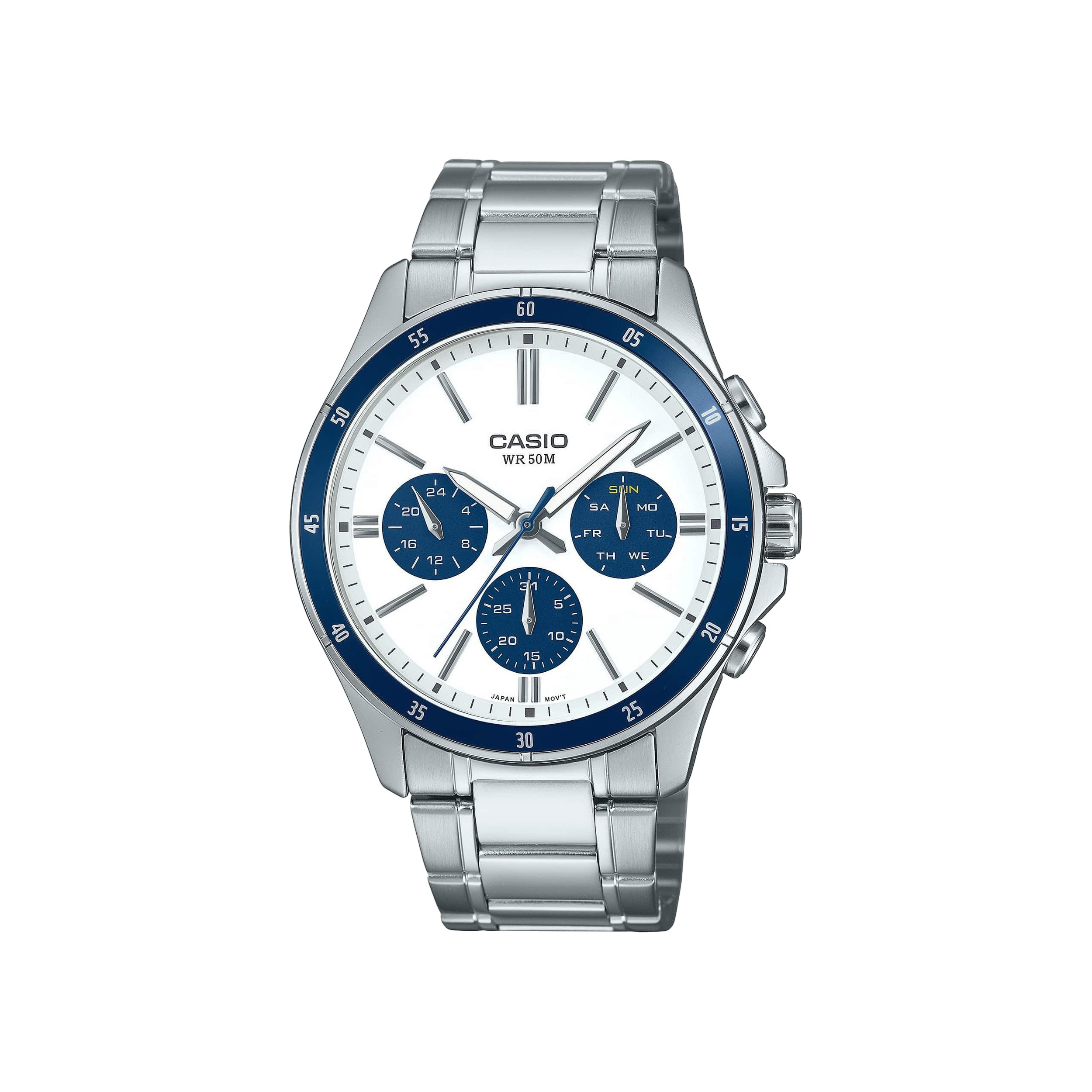 Analog men's watch stainless steel bracelet silver/white dial
