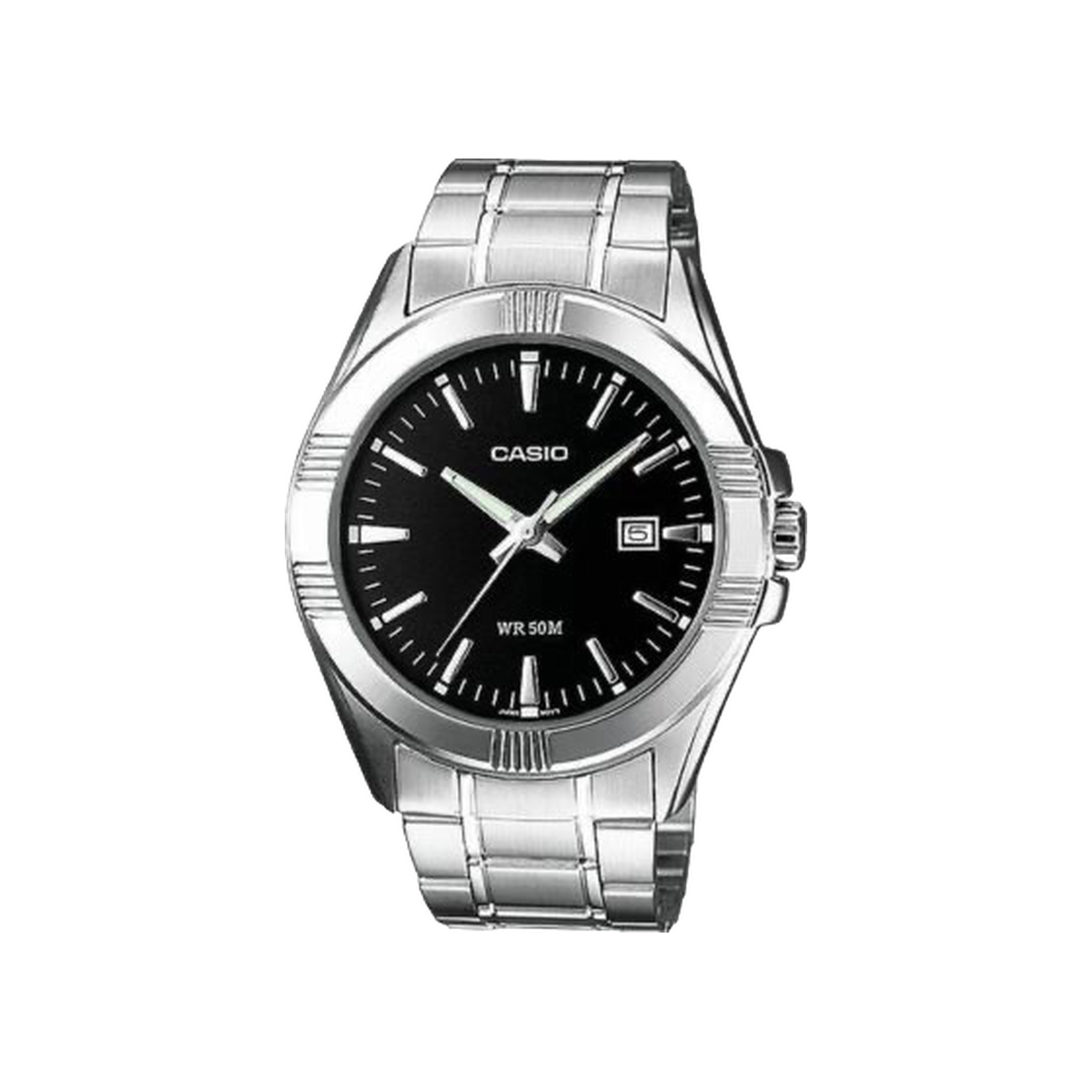 Analog men's watch stainless steel bracelet black dial