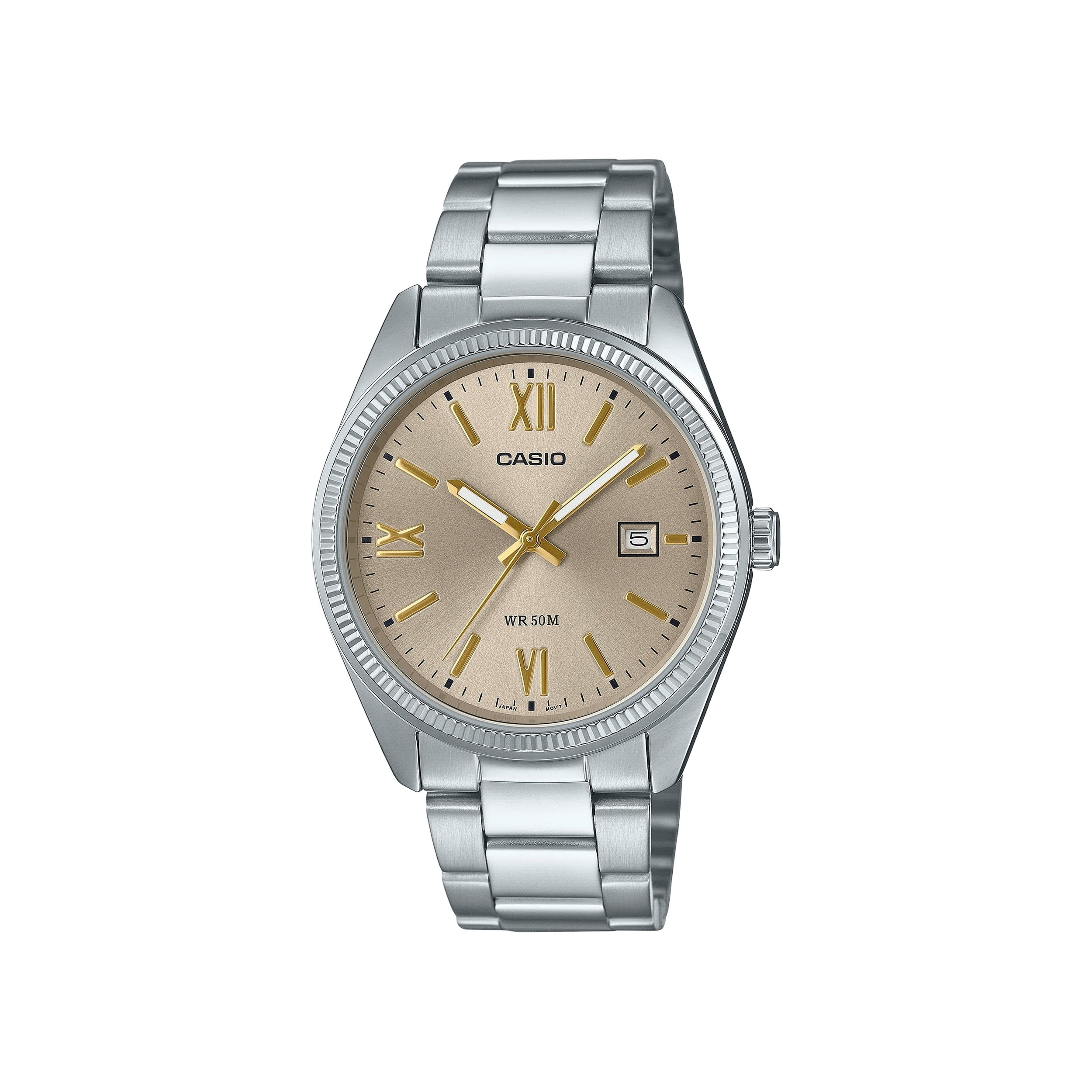 Analog men's watch stainless steel bracelet gold dial