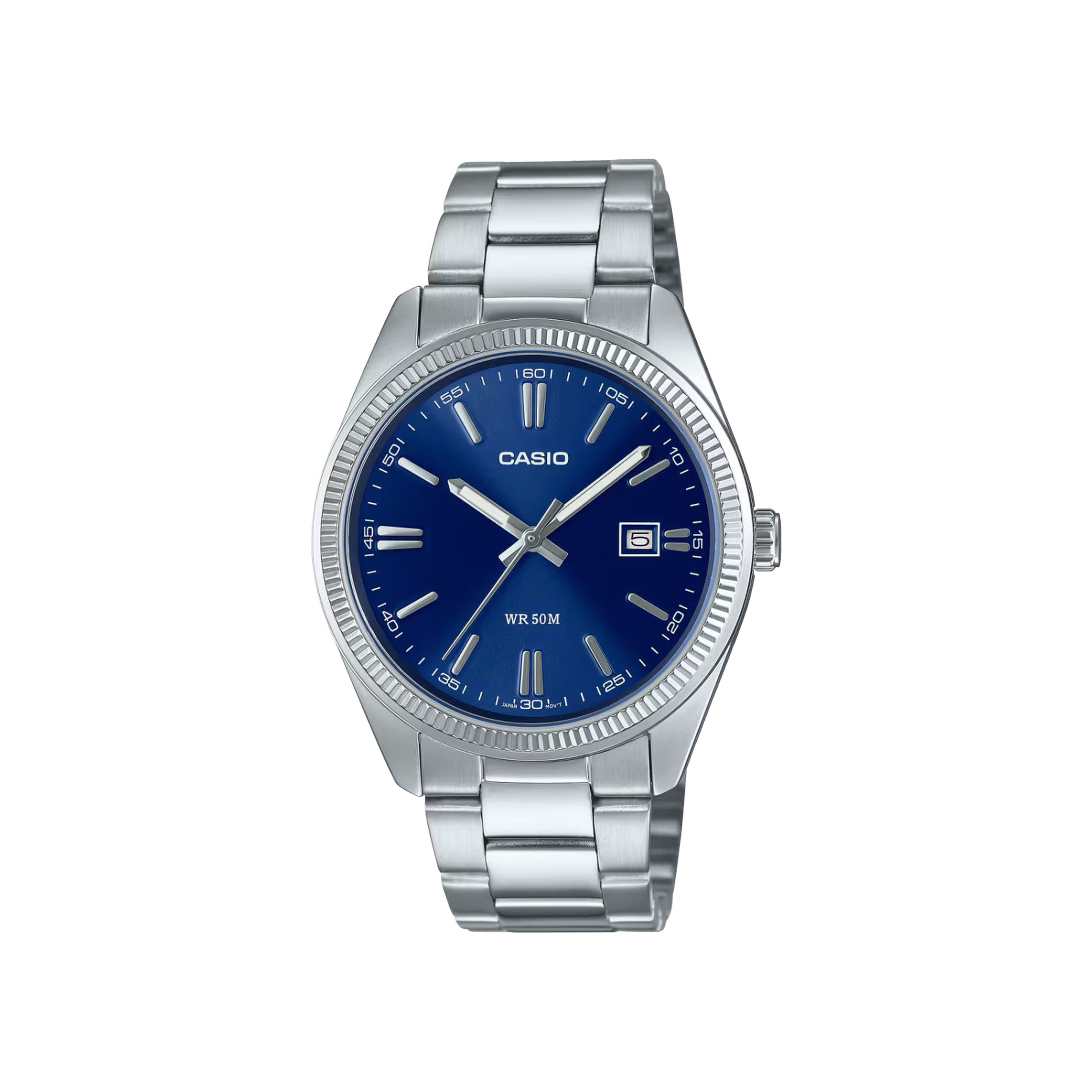 Analog men's watch stainless steel bracelet blue dial