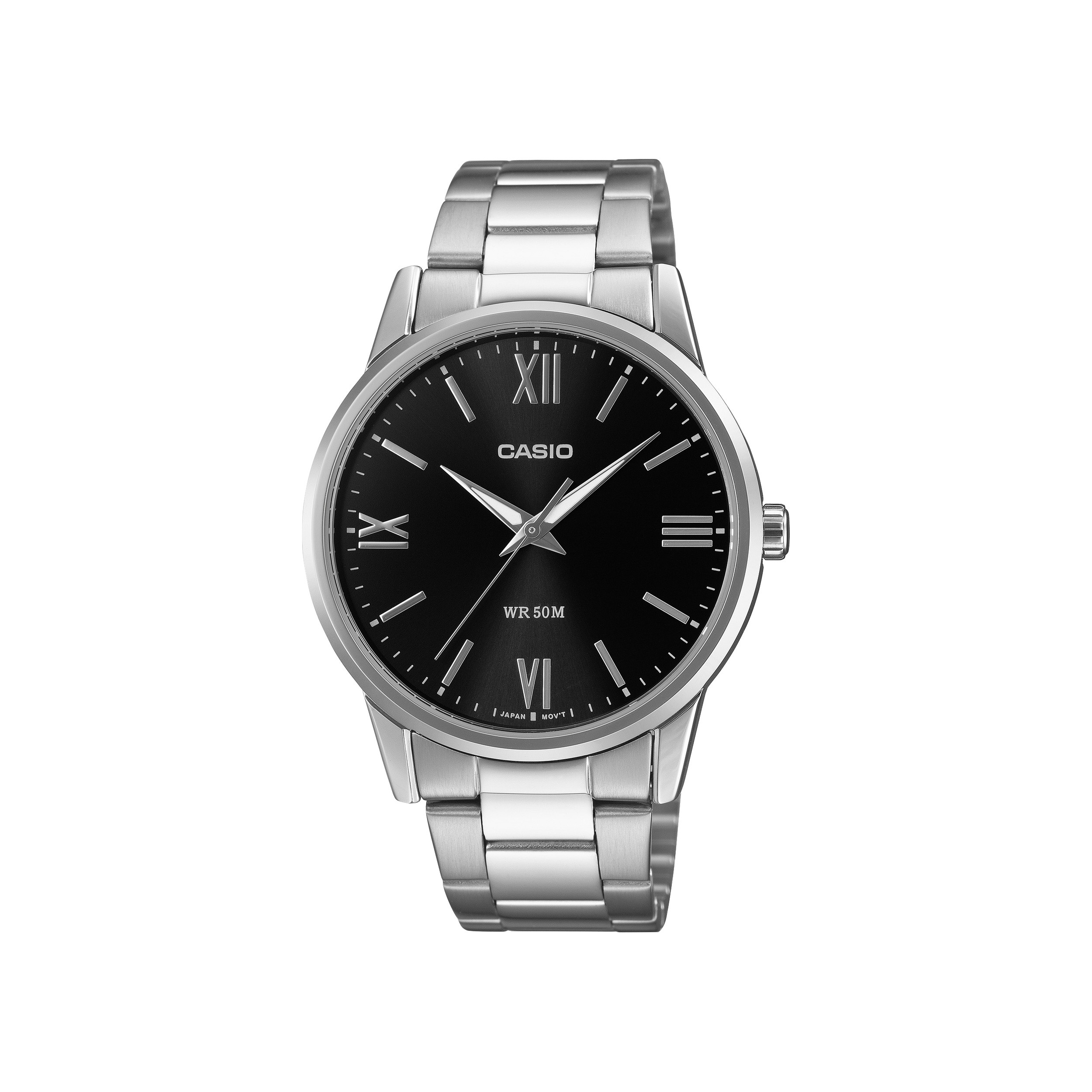 Analog men's watch stainless steel bracelet black dial
