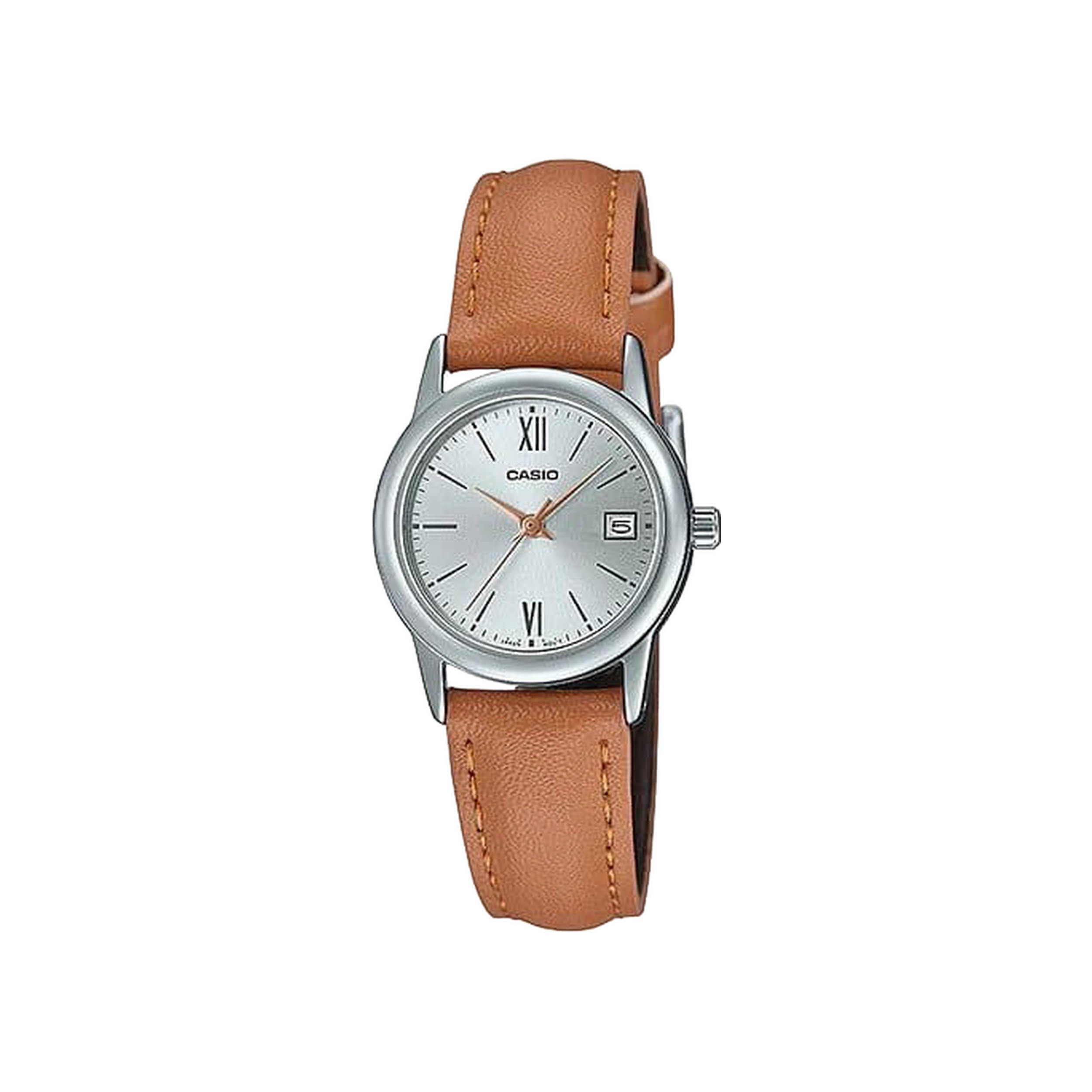 Analog ladies' watch leather strap silver/white dial