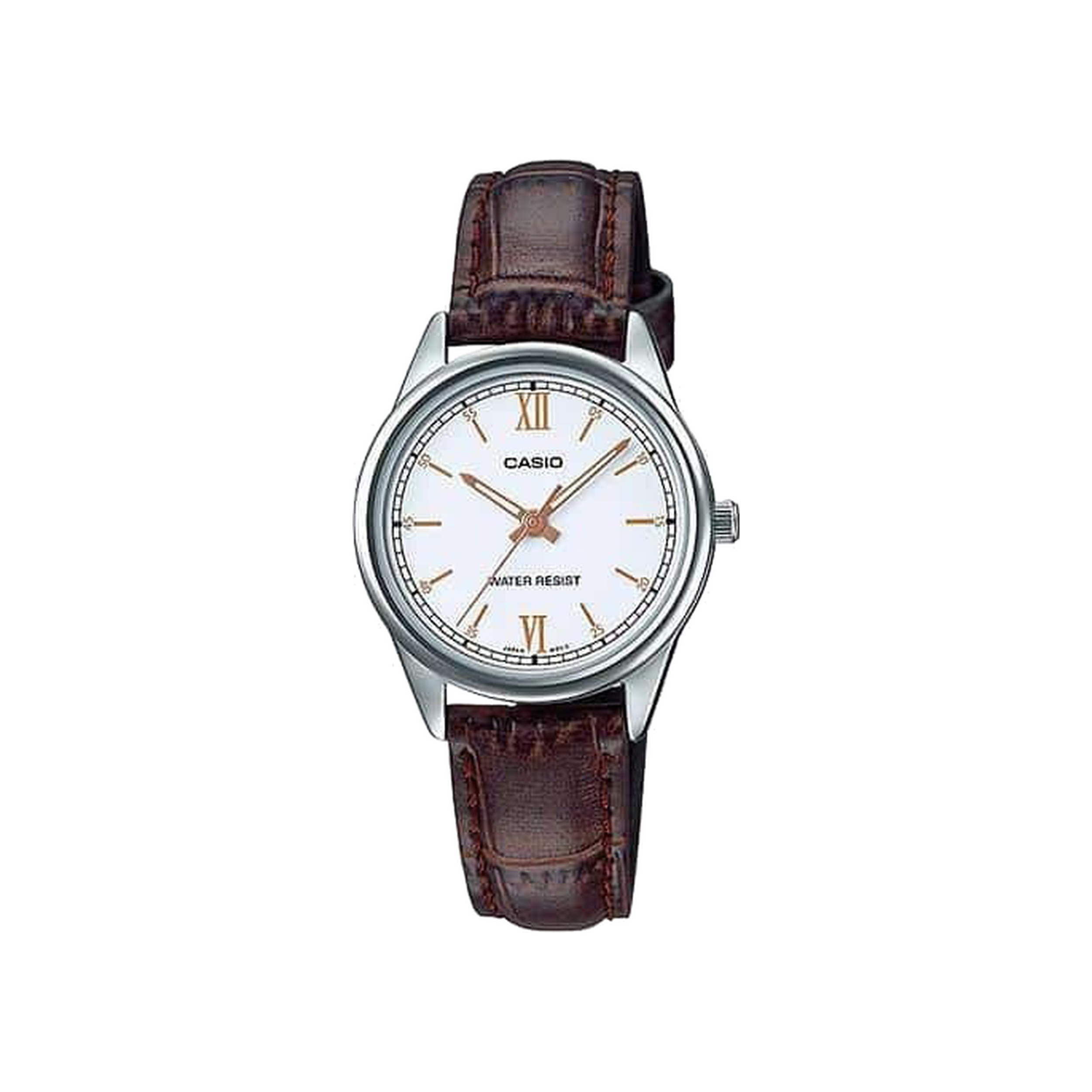 Analog ladies' watch leather strap silver/white dial