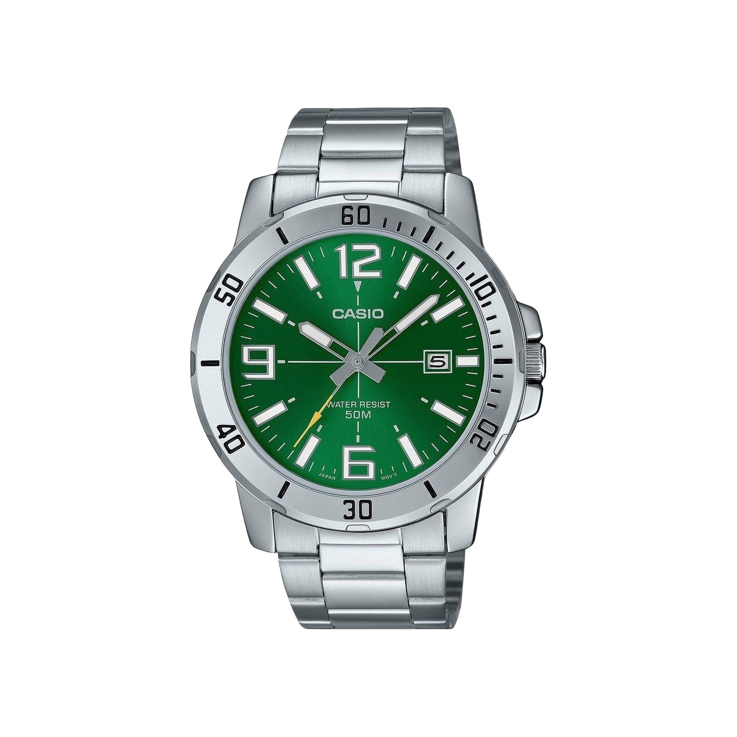 Analog men's watch stainless steel bracelet green dial