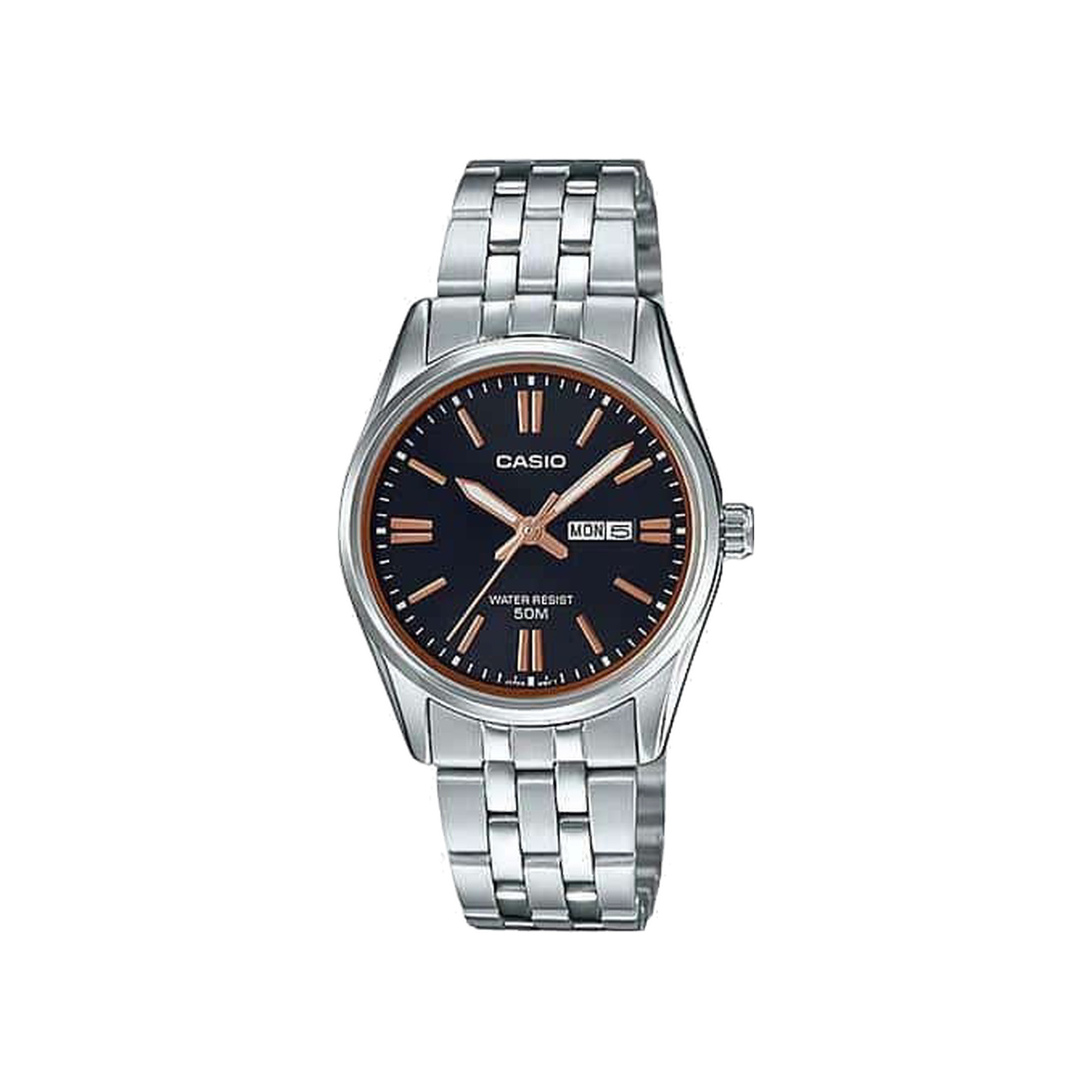 Analog ladies' watch stainless steel bracelet black dial